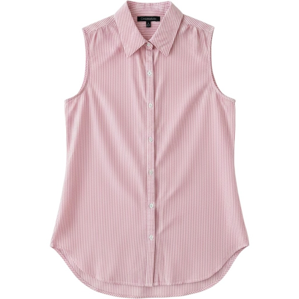 Chadwicks Womens Pink White Striped Sleeveless Button Down Shirt Cotton Tunic PL
